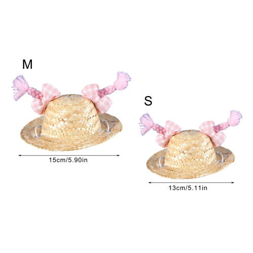 Pet Straw Hat for Small Cats Dogs Carnivals-pink braid hat 2