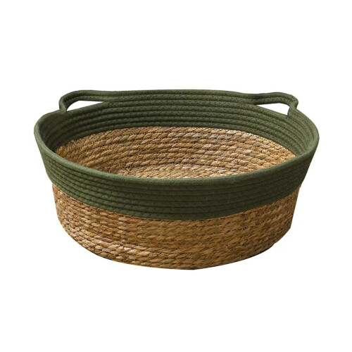 Lit panier en paille pour chats, pour intérieur, avec-Vert M