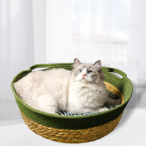 Panier en paille pour chats, lit pour intérieur avec-Rose S 2