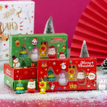 4Pcs/set Cute Cartoon Santa Claus Reindeer Erasers Kawaii Aesthetic Stationery Kids Eraser Set Student Reward Christmas Gifts