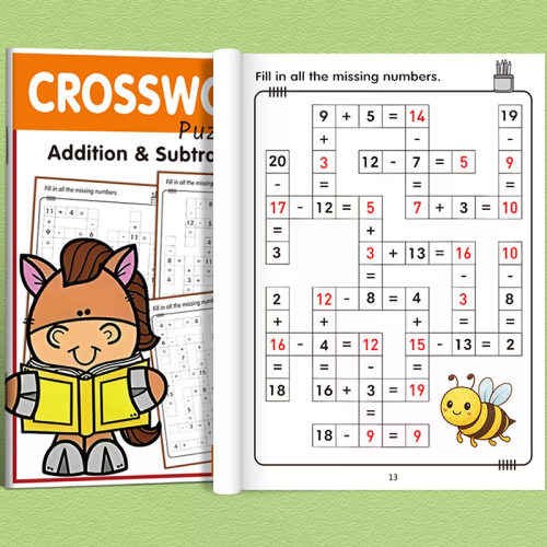 Math Workbook For Kids Ages 5-8 Math:Math Crossword Puzzles Addition And Subtraction Workbook 2