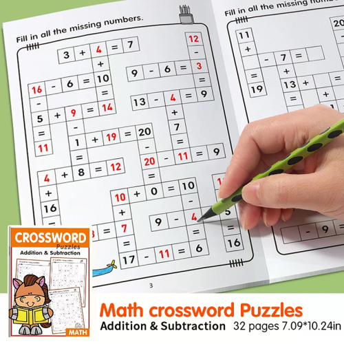 Math Workbook For Kids Ages 5-8 Math:Math Crossword Puzzles Addition And Subtraction Workbook 1