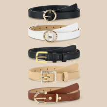 5pcs PU Leather Belts For Women Skinny Waist Belts With Metal Buckle Solid Color Simple Pin Buckle Thin Belt For Jeans Dresses