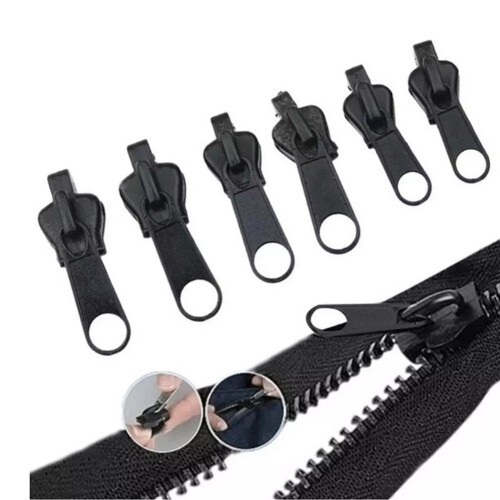 6pcs Pull Lock Repair Kit Zip Sliders Spirals Instant Sewing Plastic Metal Zips Repair Split Pull Lock Tracks Broken Sliders Fix