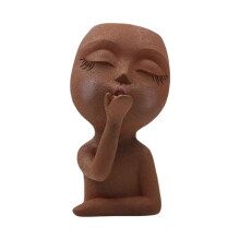 Resin Flower Pot with Flying Kiss Portrait, 16.5cm, Brown