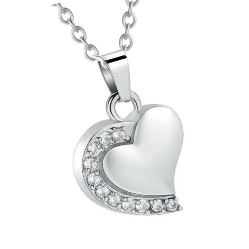 1xMemorial Necklace Ashes Locket Cremation Rhinestones-silver