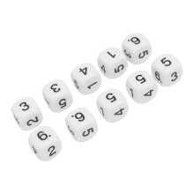 Zahlen-Würfelset 20 Stück, 16 mm, Kunststoff, sechseckig, polyedrisch, für Unterricht & Spaß, weiß