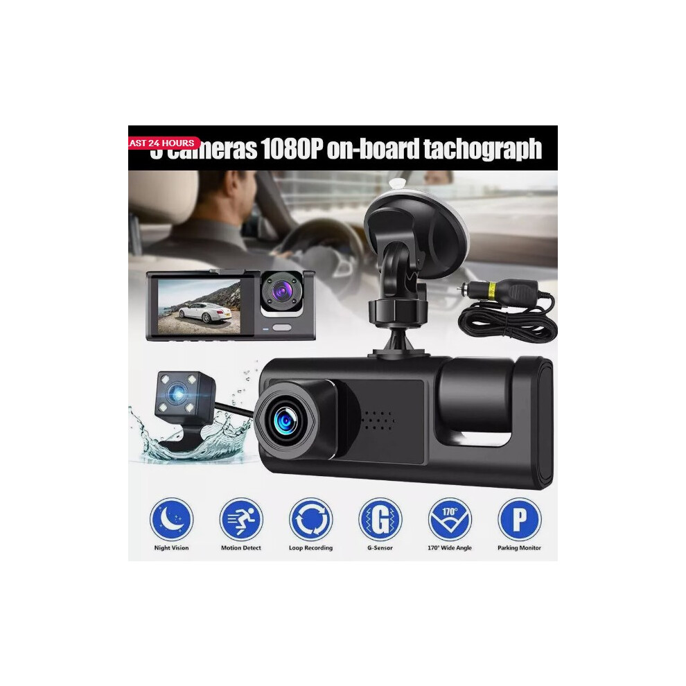 Multi-Function Dashcam, 3 Channel Full Hd Video Recorder, Infrared Night Vision, Seamless Loop Recording, Auto Ignition/Shutdown, G Sensor Emergency 9448196396964