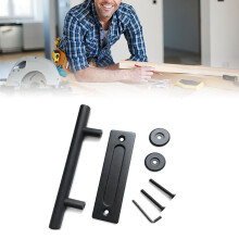 Carbon Steel Black Sliding Barn Door Handle 4.8mm Thick Double Sided Round Push Pull