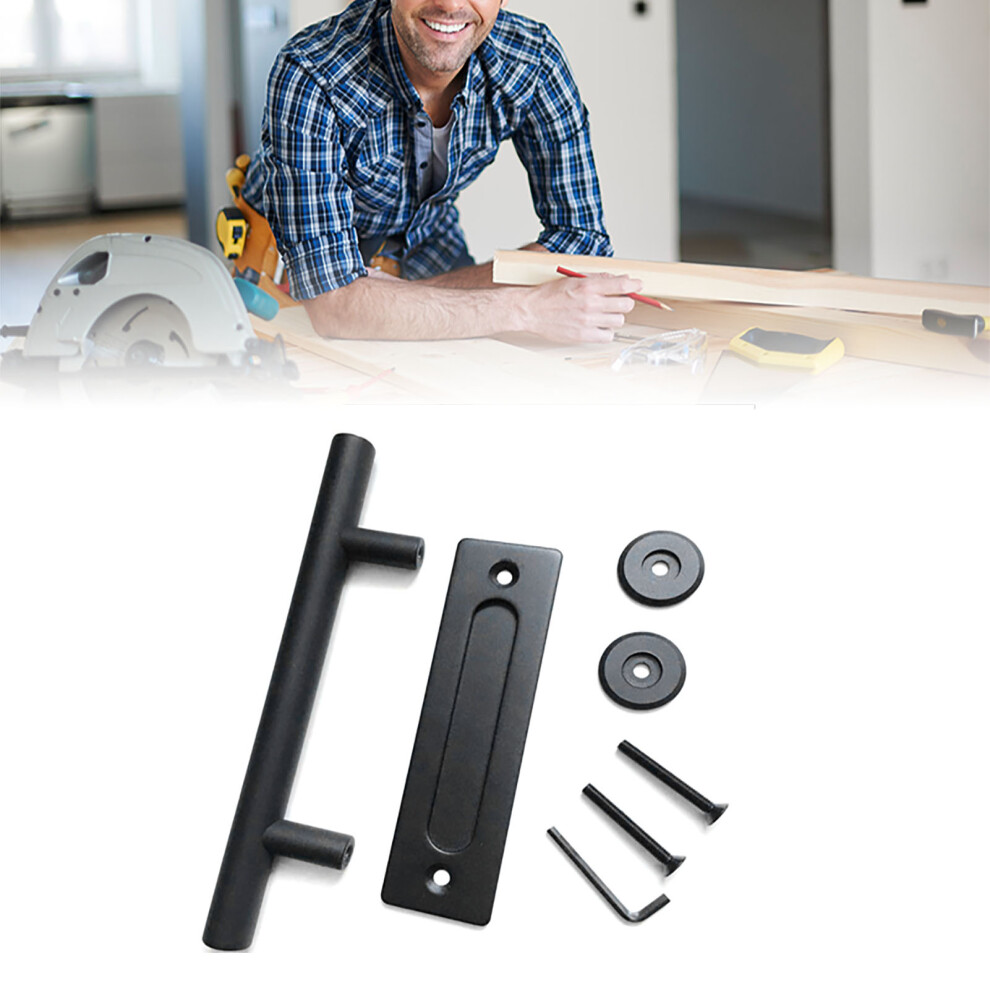 Carbon Steel Black Sliding Barn Door Handle 4.8Mm Thick Double Sided Round Push Pull 7891372456433
