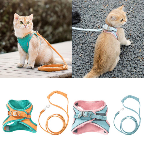 Adjustable Cats Harness Leash Kitten Dog Harness-Green orange M 2