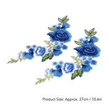 2 Stück Blumenaufnäher, blaues Rosenmuster,