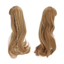 Wig per bambola BJD, lunga e riccia in seta mesh, colore lino, con frangia, fibra ad alta temperatura