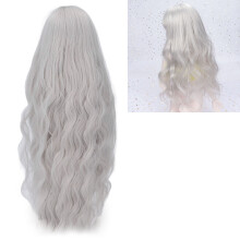 Parrucca per bambola BJD con frangia ordinata, capelli ricci naturali, colore argento grigio