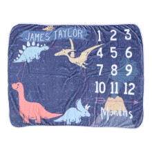 Dinosaurier-Meilensteindecke für Babys, monatliche Wachstumsmatte für Neugeborenen-Fotografie, Erinnerungsgeschenk, Marineblau, Plüsch-Minky-Fleece