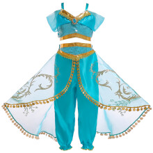 Fantasia de princesa para meninas, estilo dança do ventre, com top cropped ombro a ombro e calça exótica com sobreposição de tule e lantejoulas,