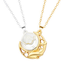 Colar minimalista e elegante para casais com pingente de cristal, concha do sol e baleia da lua, joia com conexão magnética.