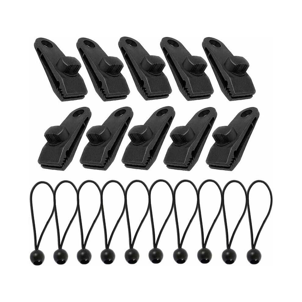 Ball Bungee Cords With Tarp Clips, Secures Tarps Tents Awnings, Non-Damaging Fixation, Elastic Design, High-Strength Plastic Rubber (10 Sets) 9405630379709