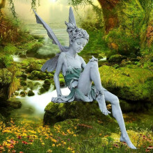 Op zonne-energie werkende sprookjesfiguur voor in de tuin, Tudor- en Turek-stijl, gemaakt van waterdicht hars, unieke vorm voor gazon, fontein,