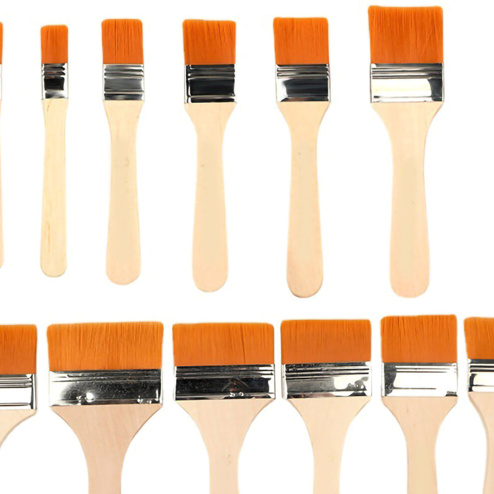 12Pcs Flat Nylon Bristle Wood Handle Aluminum Alloy Paint Brush Set For Bbq Yellow 4051374172363