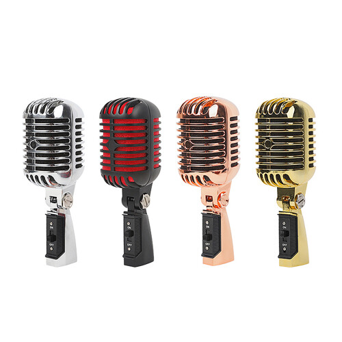 Microphone Vocal dynamique Vintage, aspect métallique-Argent 2