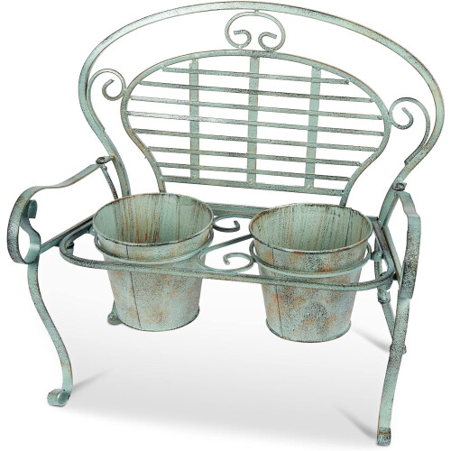 AH Vintage Wrought Iron Bench Planter w/ 2 Pots