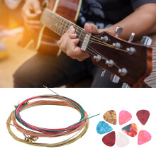 Acoustic & Electric Guitar String Pack 3Pcs + 8 Celluloid Picks Bright Colours