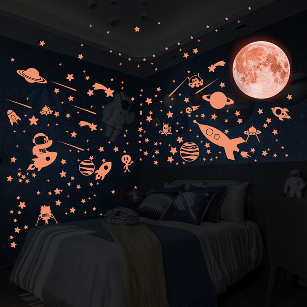 184Pcs Glow In The Space Ship Stickers - 28Cm Pvc Decals Dark/Pink