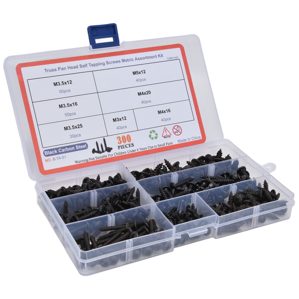 Versatile Self Tapping Screws 300Pcs Carbon Steel M3 M3.5 M4 M5 Assorted Kit 8731376738793