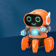 Robot danseur en plastique à six griffes pour garçons, orange, avec lumières et chansons