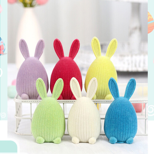 Beflockte Kaninchen-Figur, Moos-Kaninchen-Statue,-milchig 1