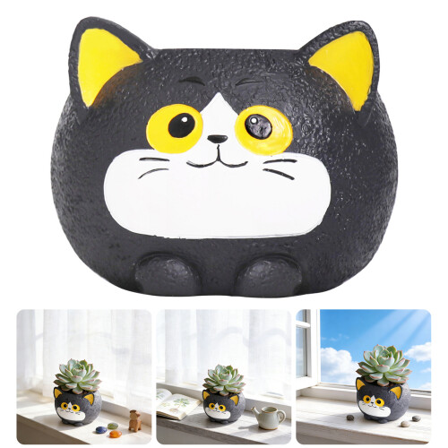 Decorative Black Cats Shape Pot Resin Small Planter Vase For 1