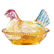 Glass Crystal Hen-Shape Candy Dishes Creative Chicken-Amber