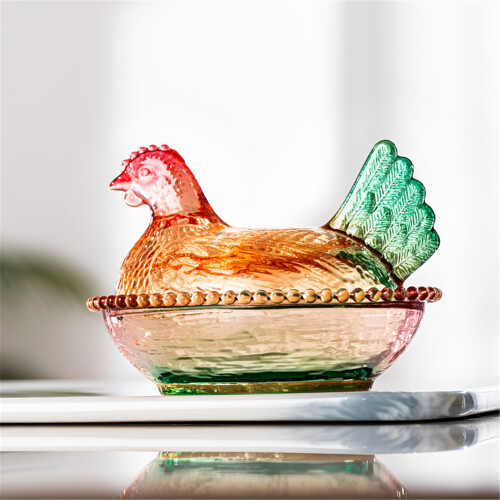 Glass Crystal Hen-Shape Candy Dishes Creative Chicken-Amber 2