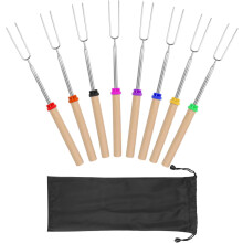 Marshmallow Roasting Sticks, Extendable Stainless Steel Forks For Campfire Cooking, Safe for Kids Telescoping Smores Sticks with Wooden Handle, 304