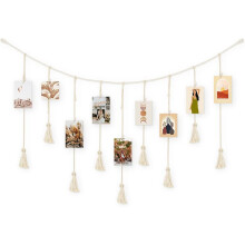 Rustic Country Decor Wooden Beads Garland, Boho Style Collage With Multi-Photo Display, Easy-To-Install Wall Decoration For Any Room