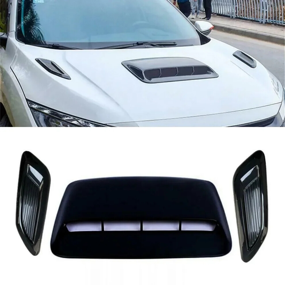 3X Universal Car Bonnet Hood Scoop Air Flow Intake Vent Abs Plastic Easy Install Cover Decorative 6935161559057