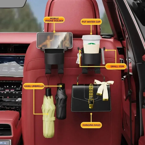 2pcs Multi-Function Car Seat Back Hooks with Built-In Cup Holders - Essential Auto Interior Organizer Accessories 2