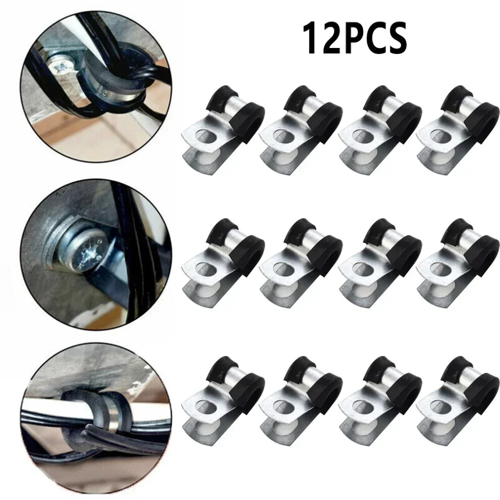 Carhome 12X Metal P Clips Rubber Lined Wiring Hose Pipe Clamp Mikalor Camper Hydraulic 3/16 Brake Gas Line Pipe Fixing Clamp C 6935161441772