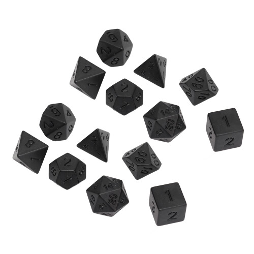 14PCS Black Plastic Polyhedral Dice Set for Board & Puzzle Games