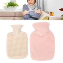 PVC Hot Water Bag 1000ml Pink with Plush Cover, Leakproof, Winter Warmth