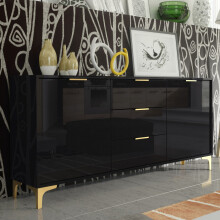 Sideboard 140cm Goldline Gloss - Glossy Black