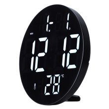 Runder digitaler Wanduhren 12/24 Stunden USB, leise, modern, aus ABS, 23 cm