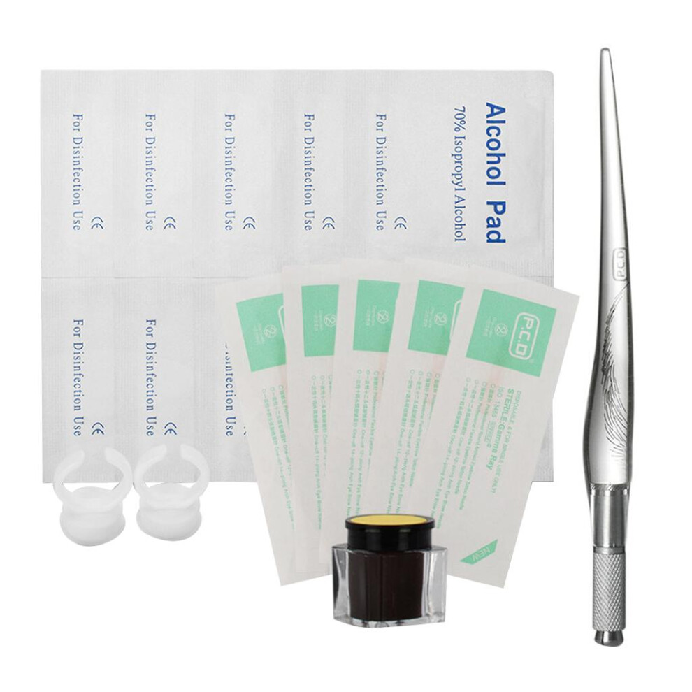 Permanent Makeup Kit Tattoo Pen Needles Pigment Ink Holder Finger Ring