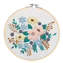1Set Flower Pattern Embroidery Starter Kit Cross Stitch Kits Hoop 26 x