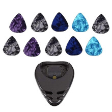10pcs Celluloid Acoustic Electric Guitar Picks 0.46mm + Pick Holder Ca