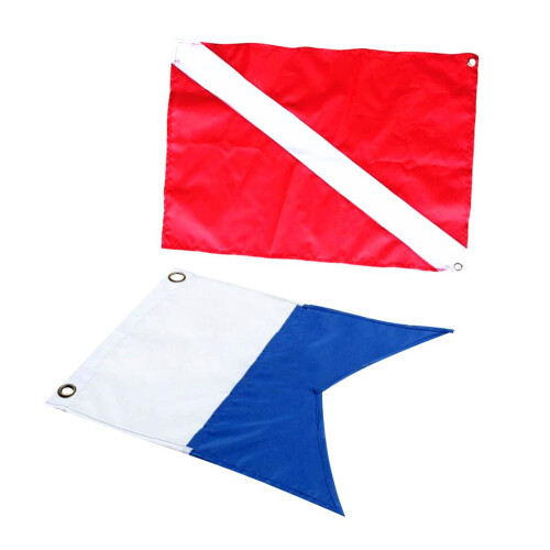 2 Pieces Nylon Diver-Down Boat Flags, Red and Blue Scuba Dive Flags Ma