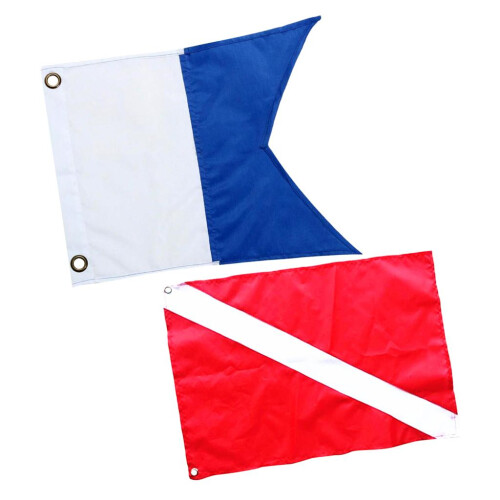 2 Pieces Nylon Diver-Down Boat Flags, Red and Blue Scuba Dive Flags Ma 1