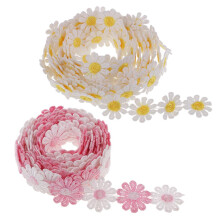 6 Yards 25mm Daisy Flower Embroidery Lace Trim Applique Ribbon Sewing