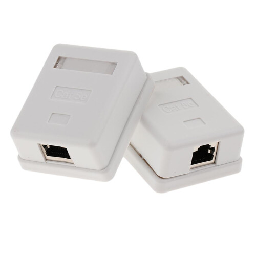 2 x Cat5e Single Port Surface Mount Outlet Box  Face Plate Backbox Com 1